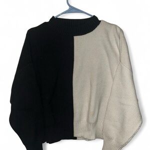 MNG black and white color-block sweater